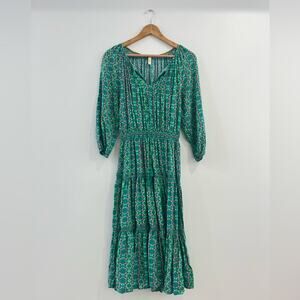Matilda Jane Floral Green Midi Dress Size Small Tiered Cottagecore